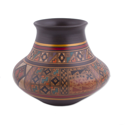 Hand-Painted Inca-Style Ceramic Decorative Vase from Peru