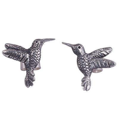 Handcrafted Sterling Silver Hummingbird Stud Earrings from Peru