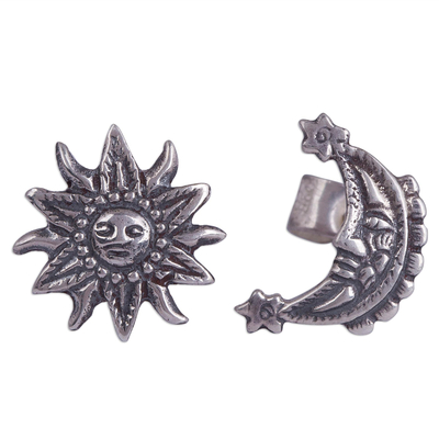 Sterling Silver Sun and Moon Stud Earrings from Peru