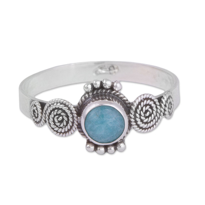 Spiral Motif Amazonite Solitaire Ring from Peru