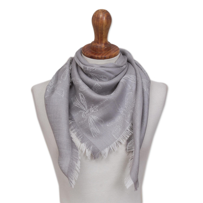 Baby Alpaca and Silk Blend Grey Dragonfly Reversible Scarf