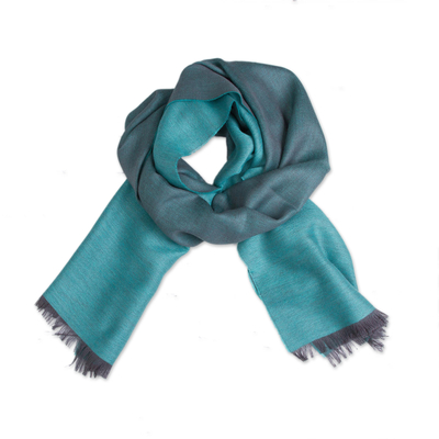 Baby Alpaca and Silk Blend Teal and Grey Reversible Scarf