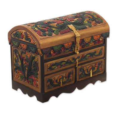 Tooled Leather, Cedar Embellished Wood Domed-Lid Jewelry Box
