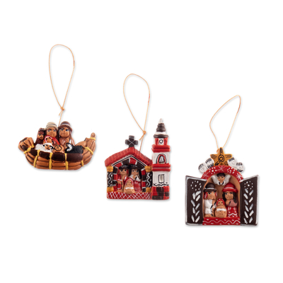 3 Ceramic Christmas Ornaments with Peruvian Nativity Scenes