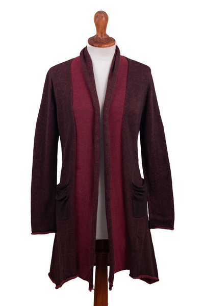 Long Brown and Pink 100% Pima Cotton Cardigan from Peru
