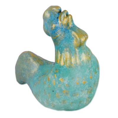Ceramic Crowing Rooster Sculpture from Peru