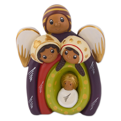 Ceramic Nativity Statuette - Angel, Joseph, Mary, Baby Jesus