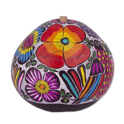 Hand-Painted Birds and Flowers Gourd Decorative Box