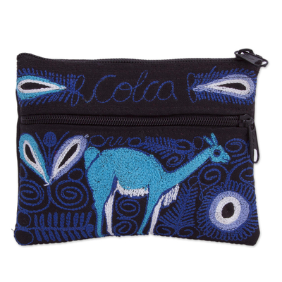 Deer-Themed Embroidered Coin Purse from Peru