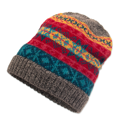 Multicolored Knit 100% Alpaca Hat from Peru
