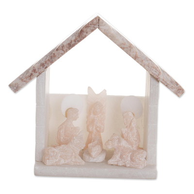 Handmade Stone Nativity Scene with a Grey Roof from Peru