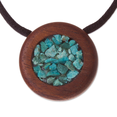 Recycled Hualtaco Wood and Chrysocolla Pendant Necklace