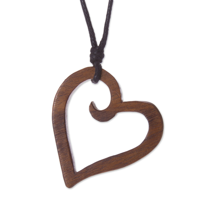 Peruvian Reclaimed Wood Pendant Necklace with Heart Shape