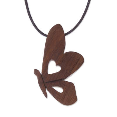 Butterfly Pendant Necklace with Recycled Wood from Peru