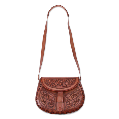Handcrafted Colonial Leather Sling Handbag from Peru