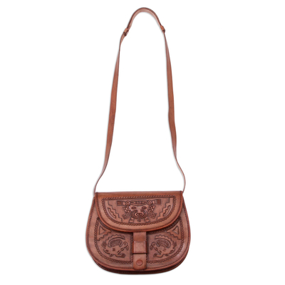 Pre-Hispanic Leather Sling Handbag from Peru