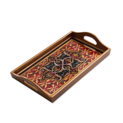 Floral Motif Reverse Painted Glass Tray from Peru