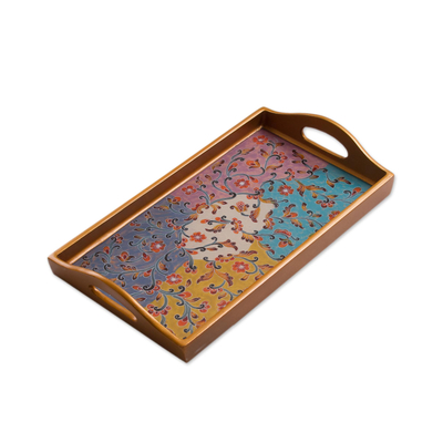 Multicolored Reverse Painted Glass Tray from Peru