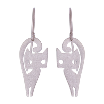 Cat-Themed Sterling Silver Dangle Earrings from Peru