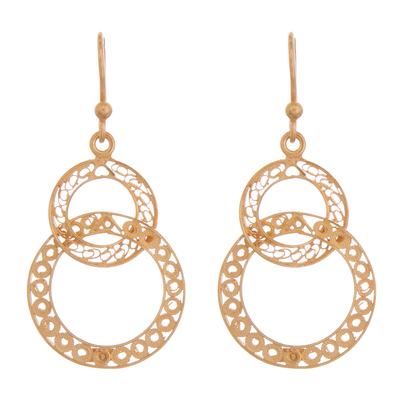 Gold-Plated Sterling Silver Filigree Circles Dangle Earrings