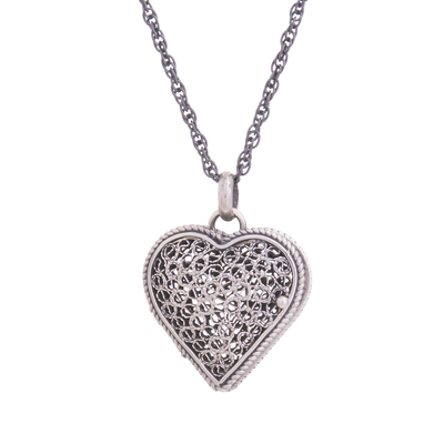 Sterling Silver Filigree Heart Locket Necklace from Peru