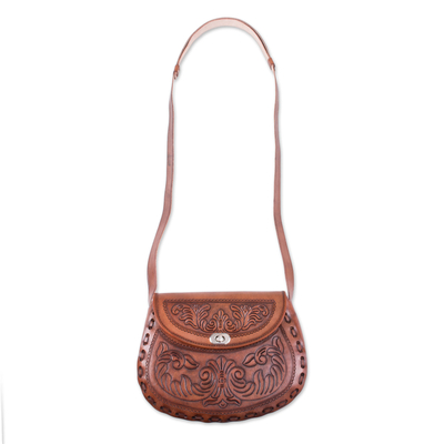 Floral Embossed Leather Sling Handcrafted in Peru