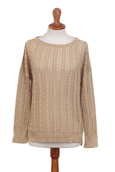 Knit Pima Cotton Pullover in Sand from Peru
