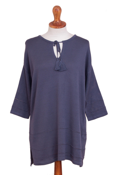 Pima Cotton and Viscose Blend Sweater in Blue-Violet