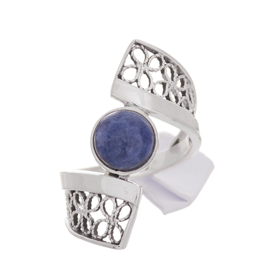 Sodalite and Sterling Silver Filigree Band Cocktail Ring