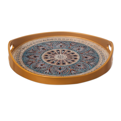 Circular Reverse-Painted Glass Tray (12 Inch)