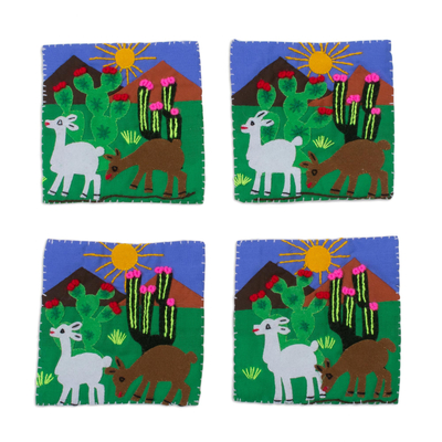 Animal-Themed Cotton Blend Arpillera Coasters (Set of 4)