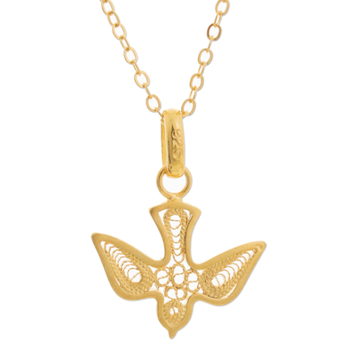 Gold Plated Sterling Silver Filigree Dove Pendant Necklace