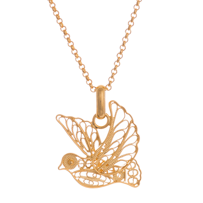 Gold Plated Sterling Silver Filigree Dove Necklace from Peru