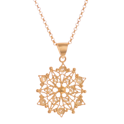 24k Gold Plated Sterling Silver Filigree Mandala Necklace