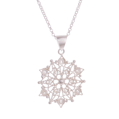 Sterling Silver Filigree Mandala Pendant Necklace from Peru