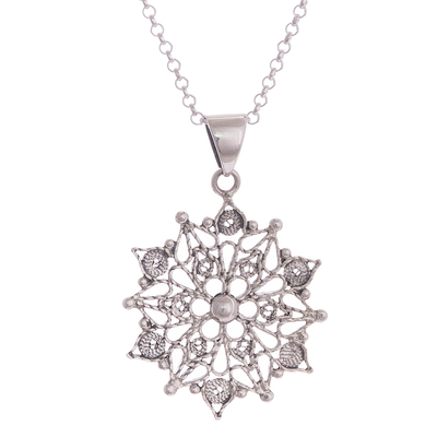 Dark Sterling Silver Filigree Mandala Necklace from Peru