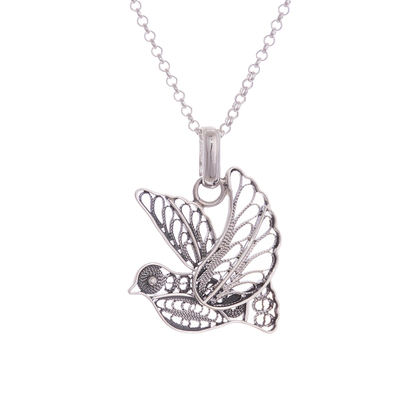 Oxidized Sterling Silver Filigree Dove Necklace from Peru