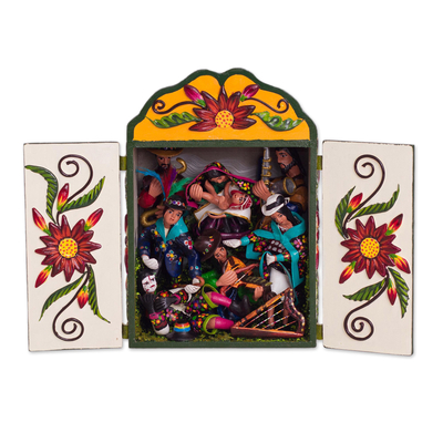 Ceramic and Wood Retablo of a Traditional Dance from Peru