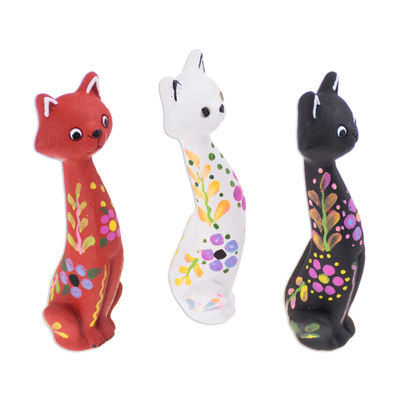 Hand-Painted Ceramic Cat Figurines from Peru (Set of 3)