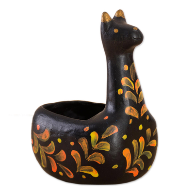 Black Ceramic Llama Figurine from Peru