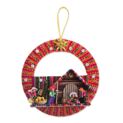 Fabric Nativity Scene Ornament Handcrafted in Peru