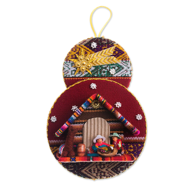 Handmade Fabric Nativity Scene Ornament from Peru