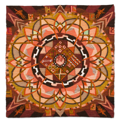 Handwoven Wool Mandala Tapestry in Brown from Peru