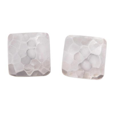 Modern Square Sterling Silver Button Earrings from Peru