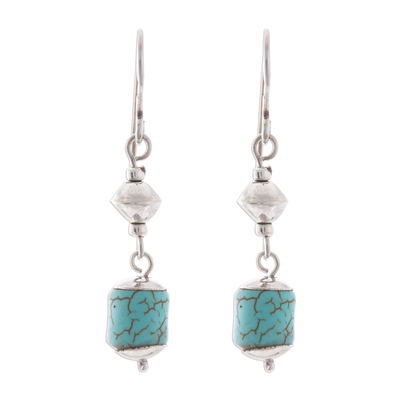 Sterling Silver and Recon. Turquoise Dangle Earrings