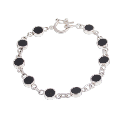 Onyx Disc and Sterling Silver Link Bracelet from Peru