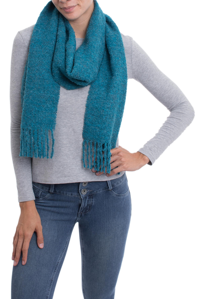 100% Alpaca Wrap Scarf in Solid Teal from Peru