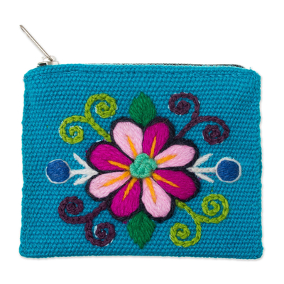 Embroidered Floral Turquoise Coin Purse