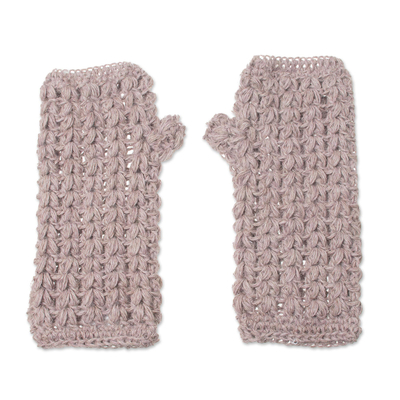 Hand-Crocheted 100% Alpaca Fingerless Gloves in Pale Mauve