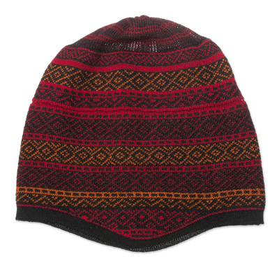 Red and Multicolored Alpaca Blend Knit Hat from Peru